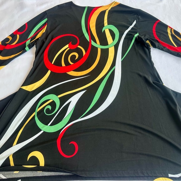 Valentina Black Midi Dress with Red, Yellow & Green Swirl Print - Picture 9 of 9